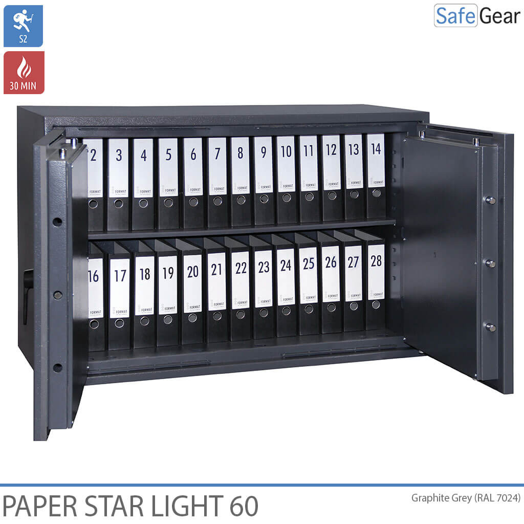 Paper Star Light 60 Caja de Documentos - 28 Archivadores - Prueba de Robo S2 / Prueba de Fuego 30m