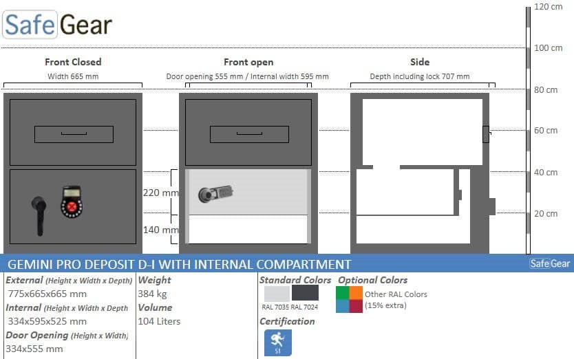 Caja Fuerte De Depósito Gemini Pro D-I 97 (119 L) - Con compartimento interno - Prueba antirrobo D-I - Cerradura Electrónica Axessor