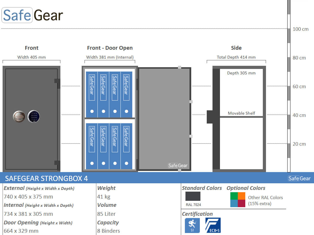 SafeGear SG 4 - Caja fuerte de seguridad (85 litros) - Prueba de robo Grado S1