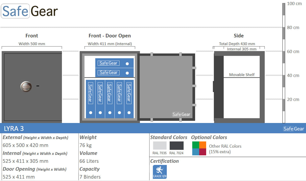 Lyra 3 - Caja Fuerte de seguridad (66 Litros) - Prueba antirrobo Grado 0