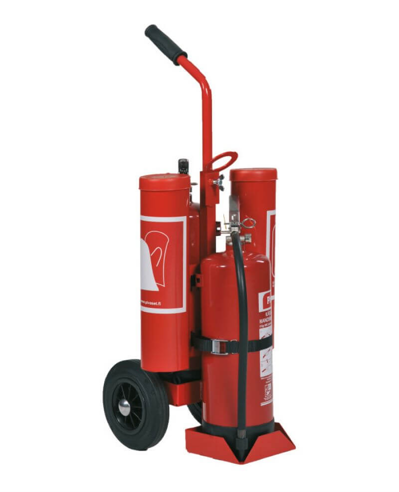 Carrito para Extintor (2 x 6 kg) y Manta Ignífuga / lavado ocular